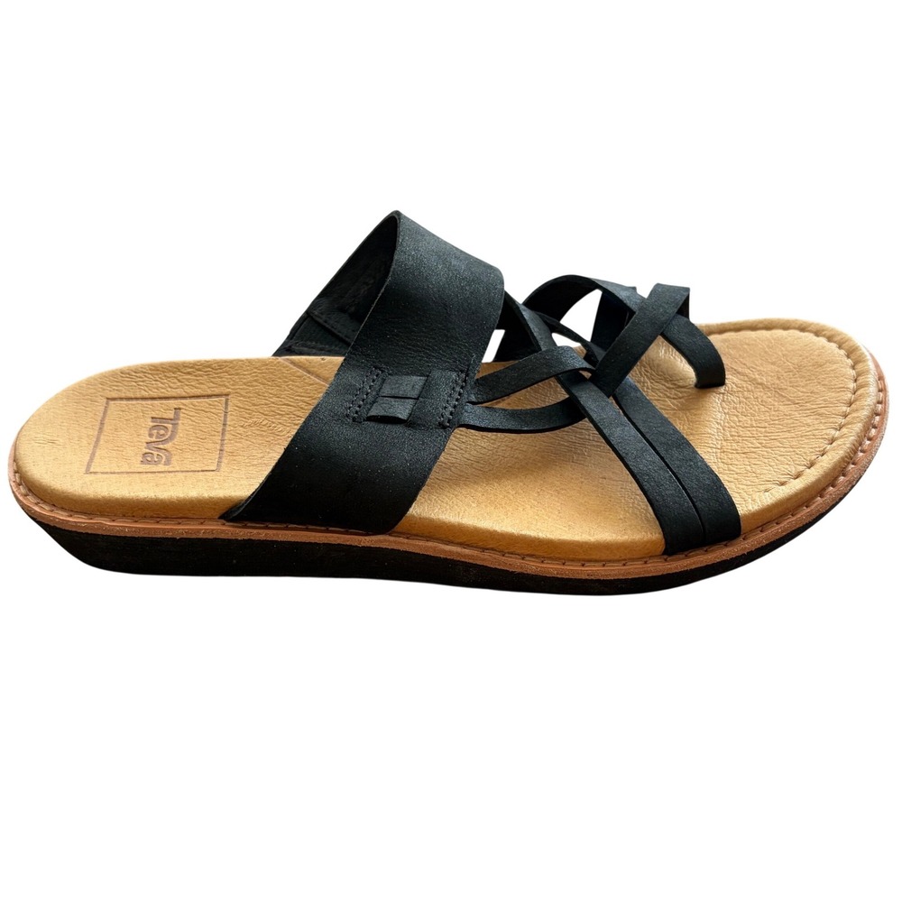Teva Elzada Slide Lea Black Leather Strappy Sandals 1020306 Womens 7.5 - Picture 2 of 13